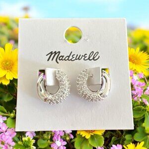 Madewell 3/4" Silver Tone/Cubic Zirconia Pave Small Hoop Earrings-NWT